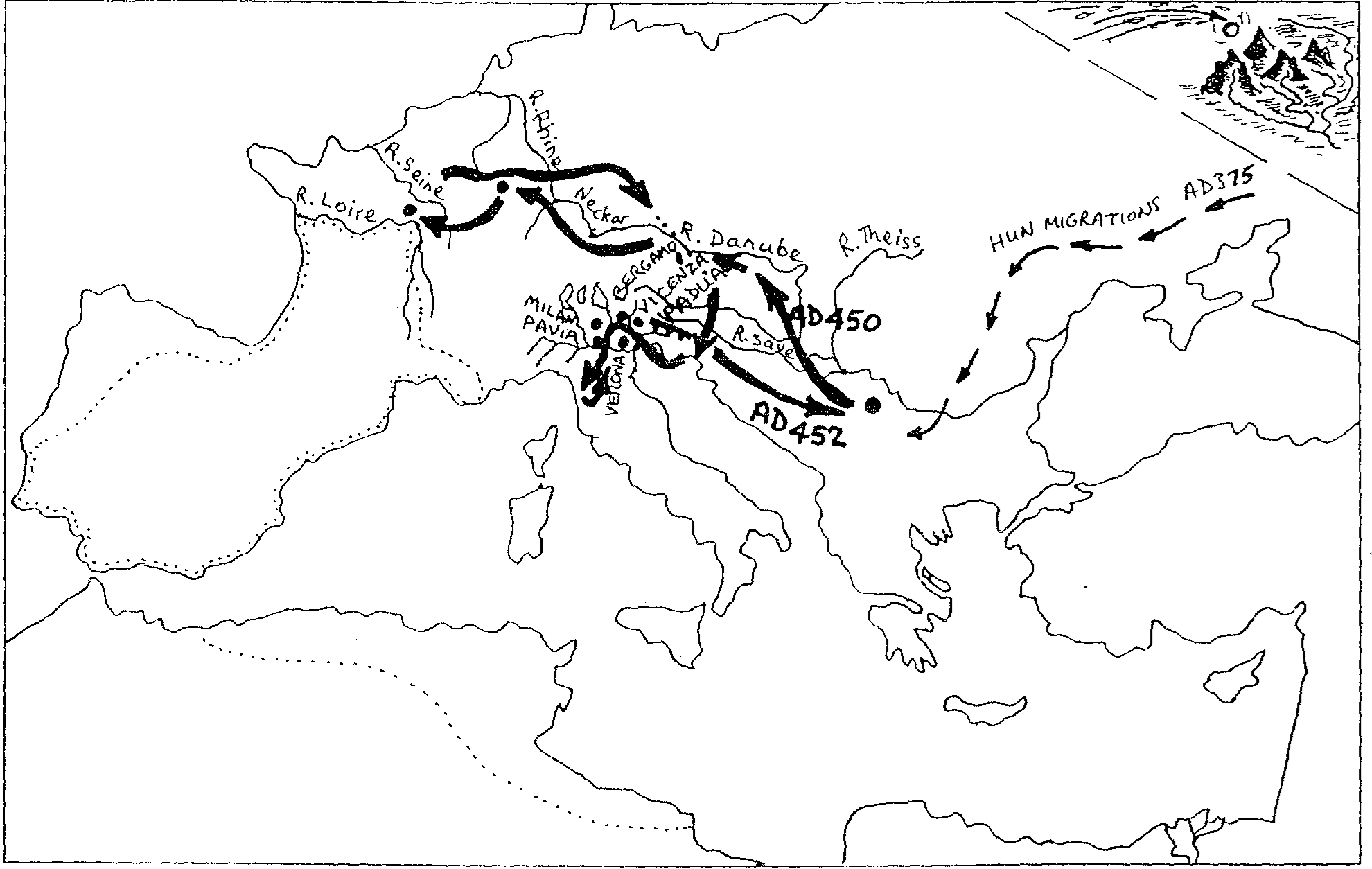 ATTILA AND THE HUNS SHOOT ACROSS THE WESTERN THIRD OF ROMAN EMPIRE