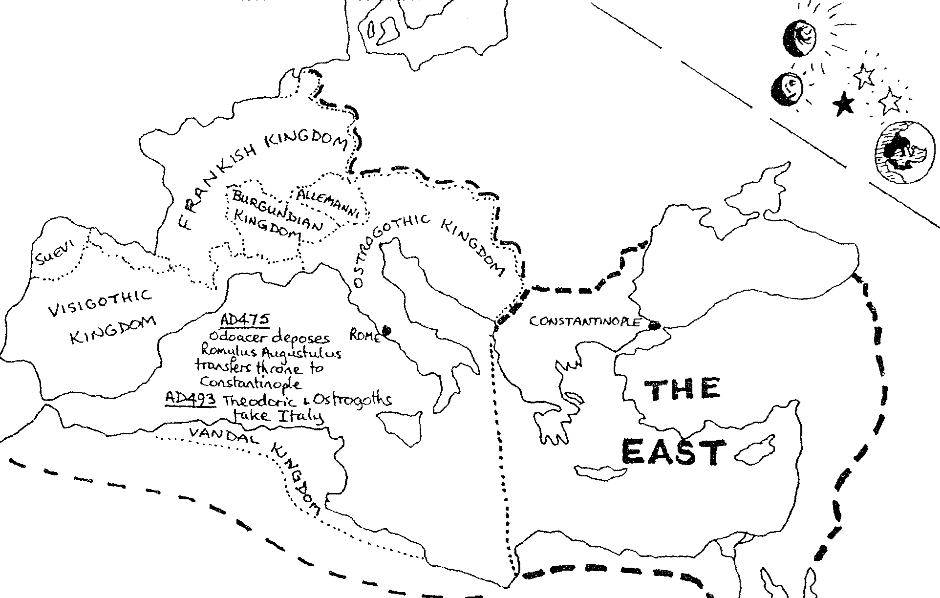 THEODORIC AND OSTROGOTHS ECLIPSE THE WESTERN THIRD OF ROMAN EMPIRE